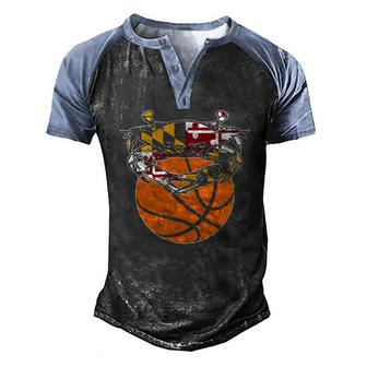 Maryland Crab State Pride Flag Basketball & Blue Crab Men's Henley Raglan T-Shirt | Mazezy