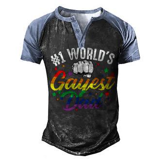 Mens 1 Worlds Gayest Dad Funny Fathers Day Lgbt Pride Rainbow 14 Shirt Men's Henley Shirt Raglan Sleeve 3D Print T-shirt | Favorety