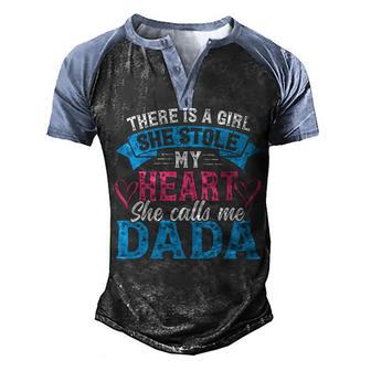 Mens Funny Fathers Day Shirt A Girl She Calls Me Dada Grandpa 7 Shirt Men's Henley Shirt Raglan Sleeve 3D Print T-shirt | Favorety UK