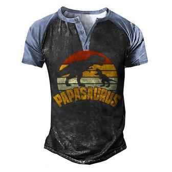 Mens Papasaurus Rex Funny Cute Dinosaur Fathers Day Men's Henley Shirt Raglan Sleeve 3D Print T-shirt - Monsterry