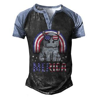 Merica Hippopotamus American Flag 4Th Of July Hippo Men's Henley Raglan T-Shirt | Mazezy