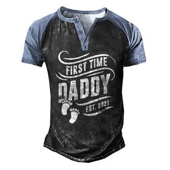 Mens New Dad Announcement First Time Daddy 2021 Ver2 Men's Henley Raglan T-Shirt | Mazezy