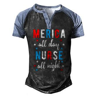 Womens Nurses 4Th Of July Independence Day Night Shift V-Neck Men's Henley Raglan T-Shirt | Mazezy