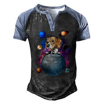 On The Moon Galaxy Funny Puppy Spcae Dog Lover 211 Beagle Dog Men's Henley Shirt Raglan Sleeve 3D Print T-shirt - Seseable