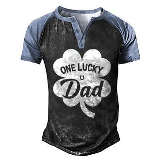 Mens One Lucky Dad Shamrock Four Leaf Clover St Patricks Day Men's Henley Raglan T-Shirt | Mazezy