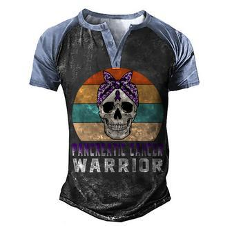 Pancreatic Cancer Warrior Skull Women Vintage Purple Ribbon Pancreatic Cancer Pancreatic Cancer Awareness Men's Henley Shirt Raglan Sleeve 3D Print T-shirt - Monsterry