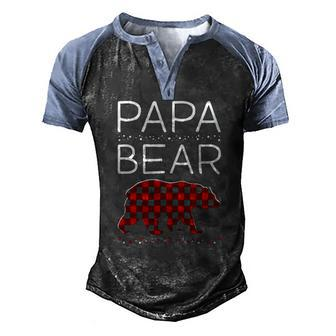 Papa Bear Christmas Pajamas Matching Family Plaid Men Men's Henley Raglan T-Shirt | Mazezy