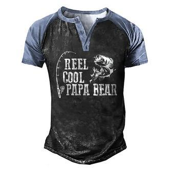 Mens Papa Bear Fishing Reel Cool Papa Bear Men's Henley Raglan T-Shirt | Mazezy