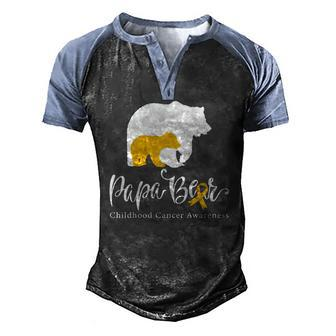 Mens Papa Bear Gold Ribbon Childhood Cancer Awareness Men's Henley Raglan T-Shirt | Mazezy