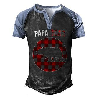 Papa Bear Red Plaid Matching Family Christmas Pajamas Men's Henley Raglan T-Shirt | Mazezy