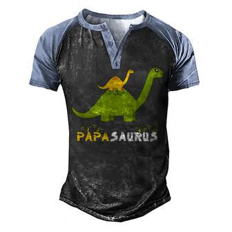 Papasaurus Funny Fathers Day 2022 Gift Idea Men's Henley Shirt Raglan Sleeve 3D Print T-shirt - Monsterry