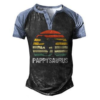 Mens Pappysaurus Dinosaur Lover Mens Cool Fathers Day Retro Men's Henley Raglan T-Shirt | Mazezy