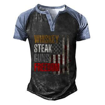 Patriotic American Flag Whiskey Steak Guns And Freedom Men's Henley Raglan T-Shirt | Mazezy