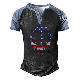 Patriotic Peace Sign American Flag 4Th Of July Retro Hippie Men's Henley Raglan T-Shirt | Mazezy