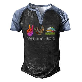 Peace Love Books Book Graphic Tee Reading Lover Men's Henley Raglan T-Shirt