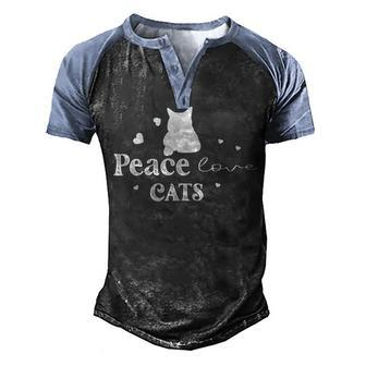 Peace Love Cats Animal Lover Cat Lover Men's Henley Shirt Raglan Sleeve 3D Print T-shirt - Monsterry AU