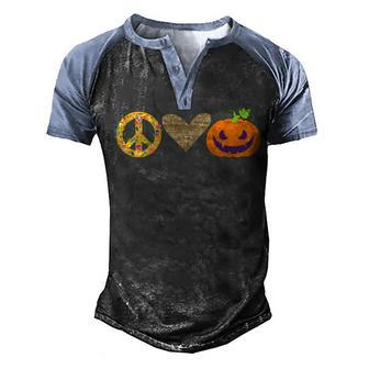 Peace Love Pumpkin Peace Love Halloween Funny Halloween Leopard Heart Pumpkin For Halloween Men's Henley Shirt Raglan Sleeve 3D Print T-shirt - Monsterry