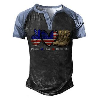 Peace Love Remember Combat Boots Usa Flag Veteran Day T-Shirt Men's Henley Shirt Raglan Sleeve 3D Print T-shirt - Monsterry