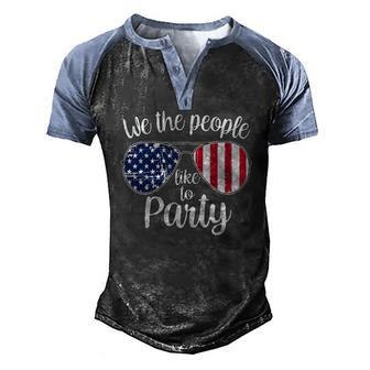 Womens We The People Like To Party American Flag Sunglasses Vintage Men's Henley Raglan T-Shirt | Mazezy