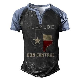 Pray For Texas Uvalde Strong Gun Control Now Texan Flag Map Men's Henley Raglan T-Shirt | Mazezy