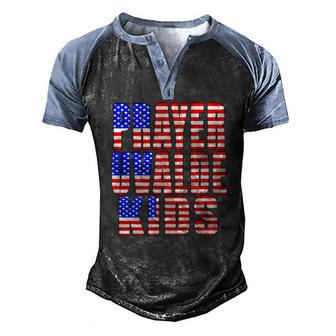 Pray For Uvalde Texas Kids Us Flag Text Men's Henley Raglan T-Shirt | Mazezy