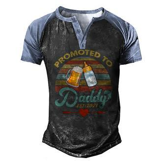 Promoted To Daddy Est 2021 Beer Dad Bottle Baby Shower Men's Henley Raglan T-Shirt | Mazezy