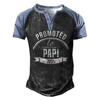Promoted To Papi Est 2021 First Time Dad Fathers Day Men's Henley Raglan T-Shirt | Mazezy