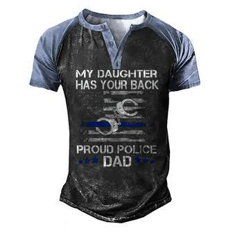 Proud Dad Of A Police Officer Thin Blue Line Men's Henley Raglan T-Shirt | Mazezy