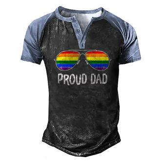 Proud Dad Rainbow Glasses Lgbt Gay Pride Support Lgbtq Men's Henley Raglan T-Shirt | Mazezy