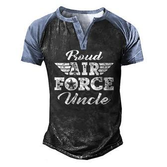 Mens Proud Us Air Force Uncle Wings Pride Military Family Men's Henley Raglan T-Shirt | Mazezy