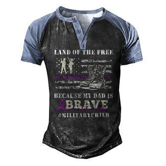Purple Up Military Kids Land Of The Free Usa Flag Men's Henley Raglan T-Shirt | Mazezy