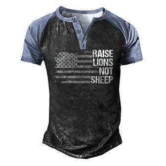 Raise Lions American Flag Not Sheep Patriotic Lion Men Women Men's Henley Raglan T-Shirt | Mazezy