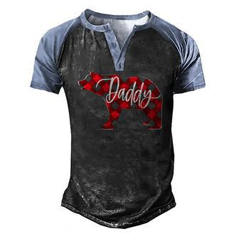 Red Buffalo Plaid Daddy Bear Matching Family Christmas Pj Men's Henley Raglan T-Shirt | Mazezy