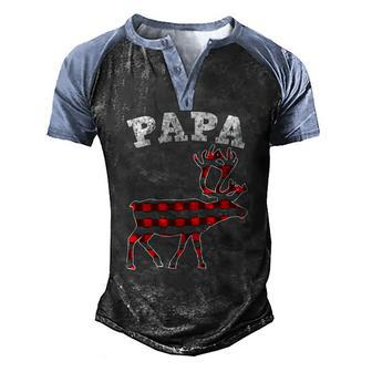 Red Plaid Papa Reindeer Top Matching Family Christmas Pj Men's Henley Raglan T-Shirt | Mazezy