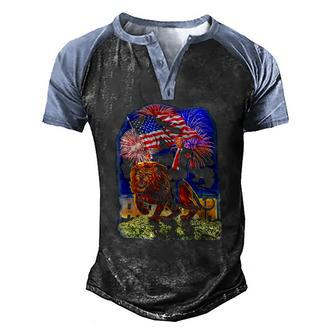 Republican President Donald Trump Riding War Lion Men's Henley Raglan T-Shirt | Mazezy
