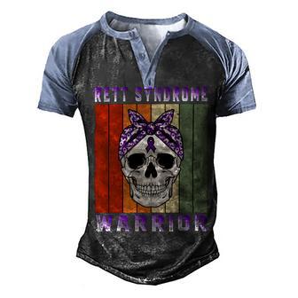 Rett Syndrome Warrior Skull Women Vintage Purple Ribbon Rett Syndrome Rett Syndrome Awareness Men's Henley Shirt Raglan Sleeve 3D Print T-shirt | Favorety