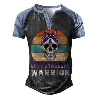 Rett Syndrome Warrior Skull Women Vintage Purple Ribbon Rett Syndrome Rett Syndrome Awareness V2 Men's Henley Shirt Raglan Sleeve 3D Print T-shirt | Favorety