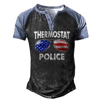 Thermostat Police Usa Flag Sunglasses Fathers Day Men's Henley Raglan T-Shirt | Mazezy