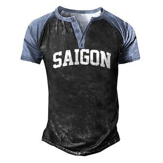 Mens Saigon Vintage Retro Sports Team College Gym Arch Men's Henley Raglan T-Shirt | Mazezy