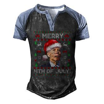 Santa Joe Biden Merry 4Th Of July Ugly Christmas Men's Henley Raglan T-Shirt | Mazezy