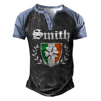Smith Family Shamrock Crest Vintage Distressed Essential T Shirt Men's Henley Shirt Raglan Sleeve 3D Print T-shirt - Seseable
