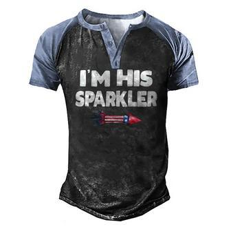 Womens Im His Sparkler Fireworks Couple Matching 4Th Of July Men's Henley Raglan T-Shirt | Mazezy DE