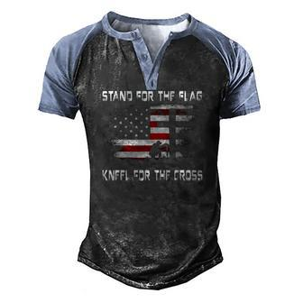 Stand For The Flag Kneel For The Cross 4Th Of July Men's Henley Raglan T-Shirt | Mazezy