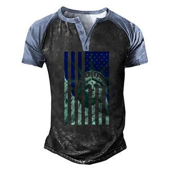 Statue Liberty American Flag Proud American Men's Henley Raglan T-Shirt | Mazezy