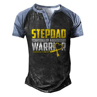 Mens Stepdad Childhood Cancer Awareness Survivor Ribbon Warrior Men's Henley Raglan T-Shirt | Mazezy