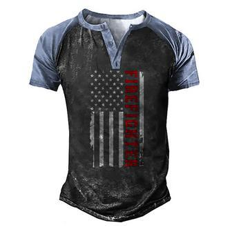 Thin Red Line Usa Flag Firefighter For 4Th Of July Men's Henley Raglan T-Shirt | Mazezy