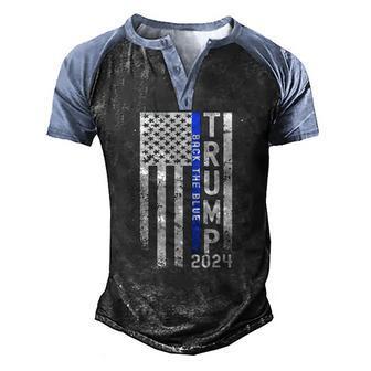 Trump 2024 Back The Blue American Flag Blue Line 4Th Of July Men's Henley Raglan T-Shirt | Mazezy