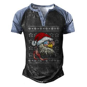 Ugly Christmas Usa Flag Bald Eagle Christmas Men's Henley Raglan T-Shirt | Mazezy