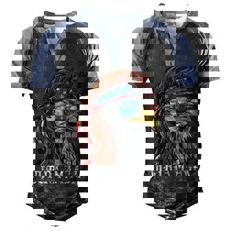 Ultra Maga Trump Sunglasses Eagle Head Usa Flag Bandana Men's Henley Shirt Raglan Sleeve 3D Print T-shirt - Monsterry