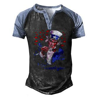Uncle Sam I Want You 4Th Of July Men's Henley Raglan T-Shirt | Mazezy